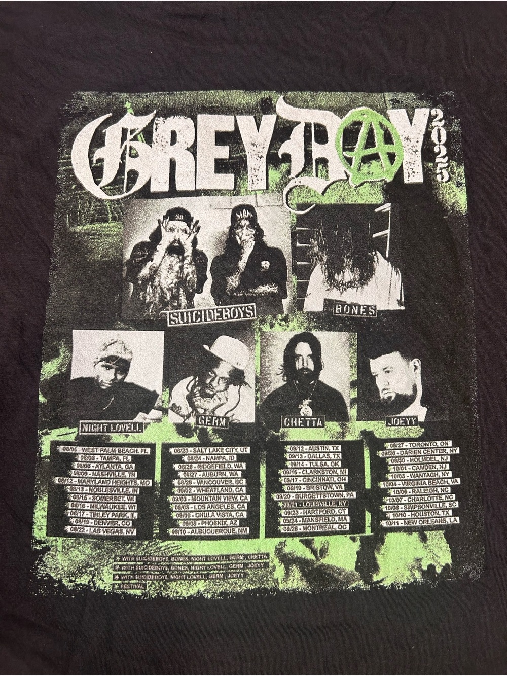 Grey Day 2025 Tour XL Tee - Black with Neon Green Print